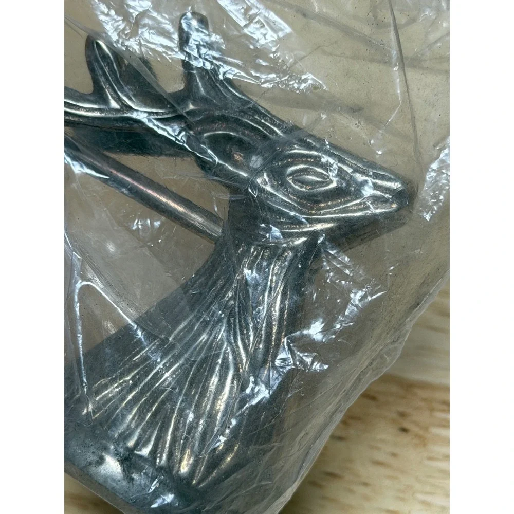 Vintage Silver Tone Metal Stag Head Deer Candle Snuffer Made‎ in India 12 Inch